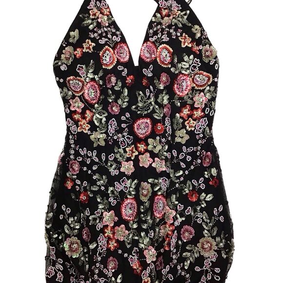 Primavera Beaded Couture Short Black Floral Dress Homecoming Mini Fits Like XS - Picture 6 of 10